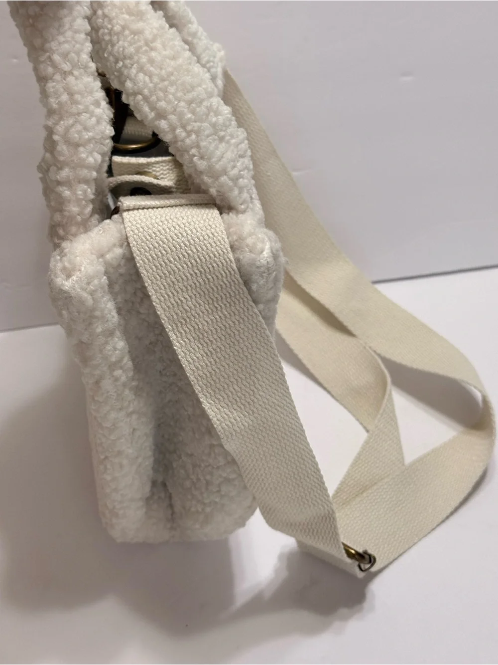American Eagle Cream Sherpa Tote Bag with Crossbody Adjustable Strap